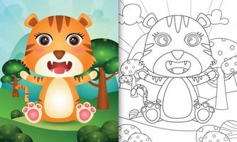 Coloring book for kids with a cute tiger character illustration vector