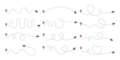 Airplane routes. Travel vector icon. Travel from start point and dotted line tracing.