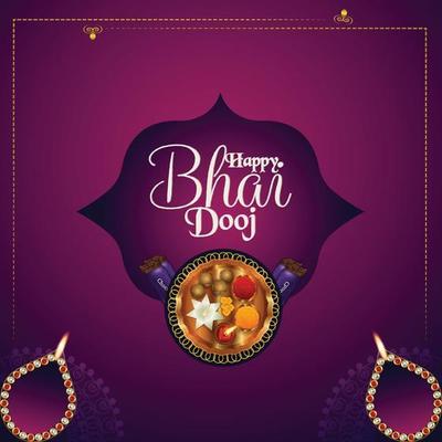 Happy bhai dooj festival celebration card with puja thali