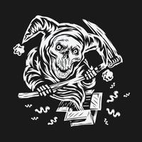 Hand drawn april fools day Vector. skull clown grim reaper concept design vector