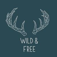 Polygonal Deer horns with lettering Wild and Free. vector