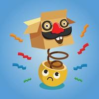 April fools day with jack in the box and emoticon character. vector background