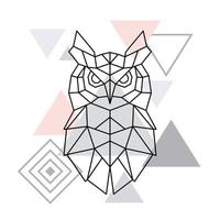 Polygonal Owl on minimalist triangle background. Geometric poster. vector