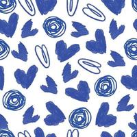 seamless valentine day pattern background with blue ink heart vector