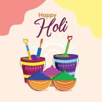 Holi with mud pot and color bowl vector