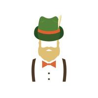 Bearded man in green traditional german hat. Hipster icon. vector