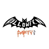 Happy Halloween party flyer design. Text Halloween on flying bat silhouette. vector