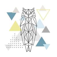 Polygonal owl on abstract background with triangles. Poster in Scandinavian style. vector