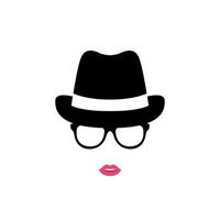 Girl in a hat and glasses isolated on white background. Woman icon. vector