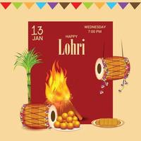 ilustración vectorial de un fondo para la plantilla de vacaciones felices lohri para el festival punjabi. vector