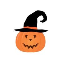 Vector Halloween pumpkin in a witch hat, isolated on white background.