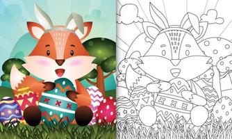 Coloring book for kids themed easter with a cute fox using bunny ears headbands hugging eggs vector