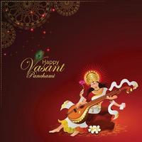 vasant panchami fondo creativo con saraswati veena vector