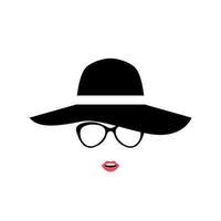 retrato de dama con elegante sombrero y gafas. icono de mujer aislado sobre fondo blanco. vector