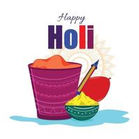 Holi with mud pot and color bowl vector