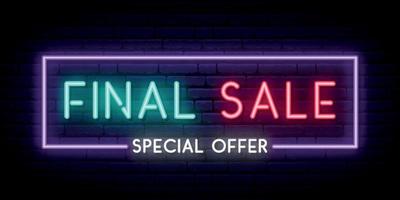 Final Sale neon signboard. Sale light banner. vector