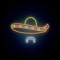 Mexican man in sombrero glowing neon vector. vector