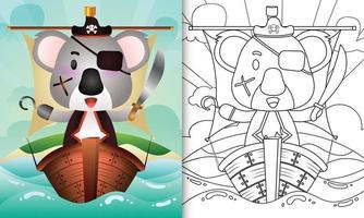 Coloring book for kids with a cute pirate koala character illustration vector