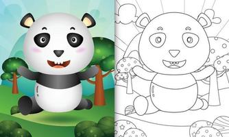 Coloring book for kids with a cute panda bear character illustration vector