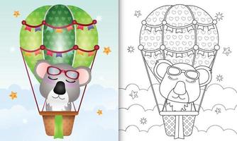 Coloring book for kids with a cute koala on hot air balloon vector