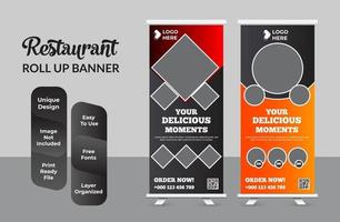 Food and Restaurant roll up banner design template set vector