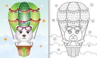 libro para colorear para niños con un lindo oso polar en globo aerostático vector