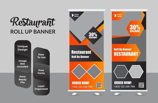 Food and Restaurant roll up banner design template set