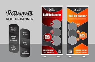 Modern food roll up banner design template set vector