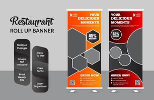 Food Roll Up Banner For Restaurant Set vector