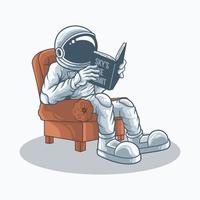 Los astronautas se sientan en sillas de respaldo, leyendo un libro vector premium.