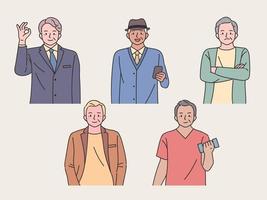 stylish old man set. A collection of old aged men with confident expressions in stylish clothes. vector