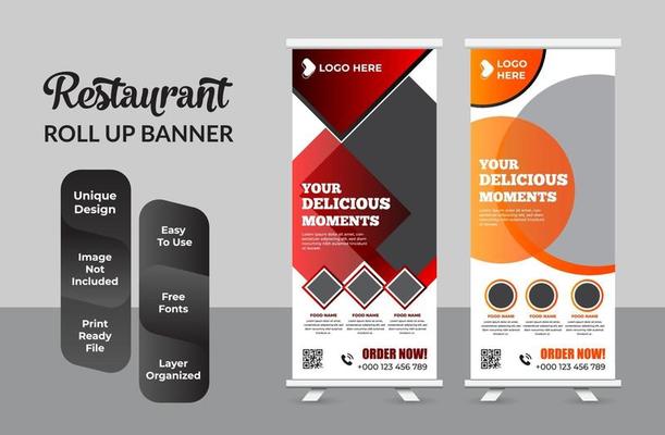 Food and Restaurant roll up banner design template set