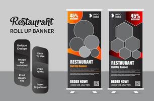 Fast food restaurant roll up banner template set vector