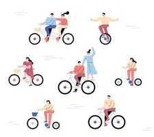 personas en bicicleta. una colección de ciclistas de forma sencilla. vector