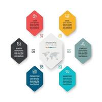 6 steps for explaining the work process and reporting results through the format of diagrams, vectors, infographics and design. vector