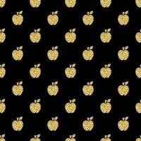 seamless golden glitter apple stamp pattern background vector