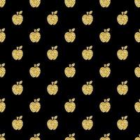 seamless golden glitter apple stamp pattern background vector