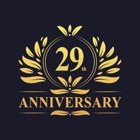 Diseño de 29 aniversario, lujoso logo de aniversario de 29 años de color dorado. vector