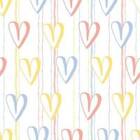 seamless valentine day pattern on stripe background with hand draw multicolour cute heart vector