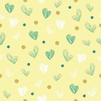 seamless white and green hand draw heart shape with dot glitter pattern background vector