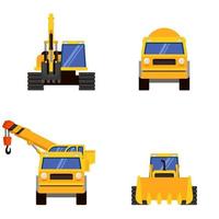 Different types of heavy machinery front view. vector