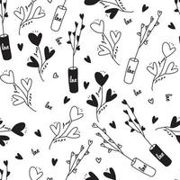 seamless valentine day pattern on white background with hand draw heart tree , plant in a vase vector