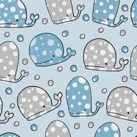 Seamless kids pattern background with hand draw polka dot whale in blue sea vector