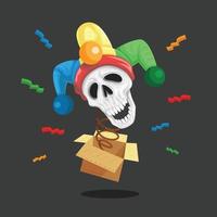 April fools day skull clown jack in the box. vector background