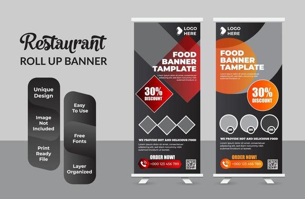 Fast food restaurant roll up banner template set