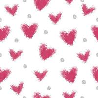 seamless pink heart shape from spray with silver dot glitter pattern background vector