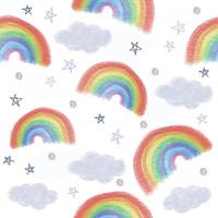 seamless hand draw sky pattern background with glitter rainbow and star vector