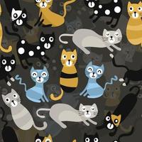 Seamless kids pattern background with hand draw multicolour cat