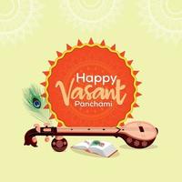 Vasant Panchami creative header with Saraswati veena vector