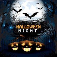 Halloween mystery graveyard background with pumpkins vector